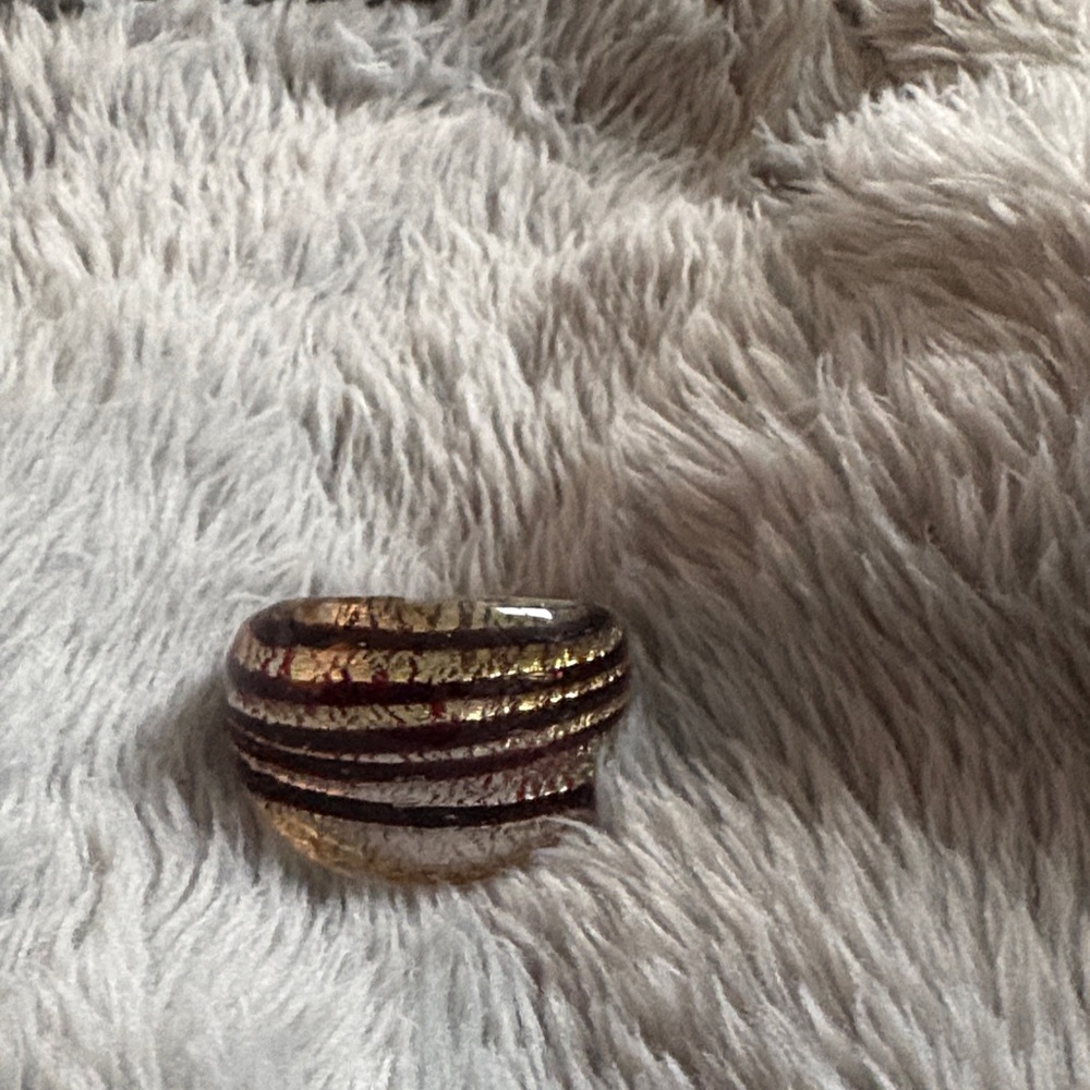 Elegant Glass Gold Silver and Brown Tone Women's Ring